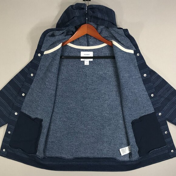 Old Navy Hoodie Shacket Boys Large 10-12 Blue Striped Jacket Snap Button Pockets - Picture 3 of 12